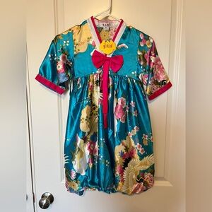 Vibrant Floral Kids Hanbok with Bow